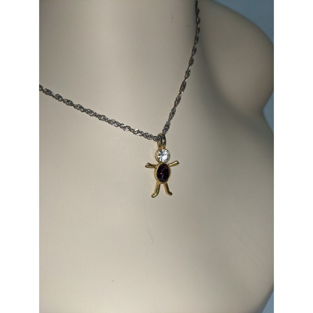 Vintage PSCO 1997 Girl Boy Stick Figure CHARM Purple White Gems Golden